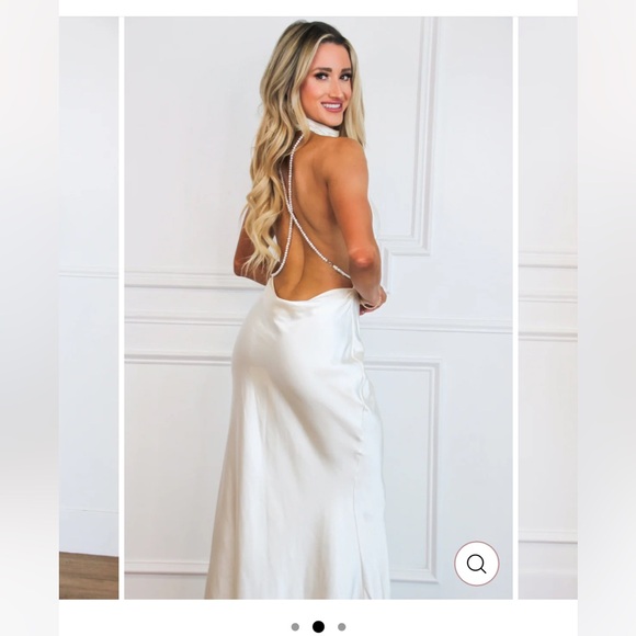NWT Bella and Bloom: TAKE MY BREATH AWAY SATIN PEARL OPEN BACK MAXI DRESS - Picture 2 of 4